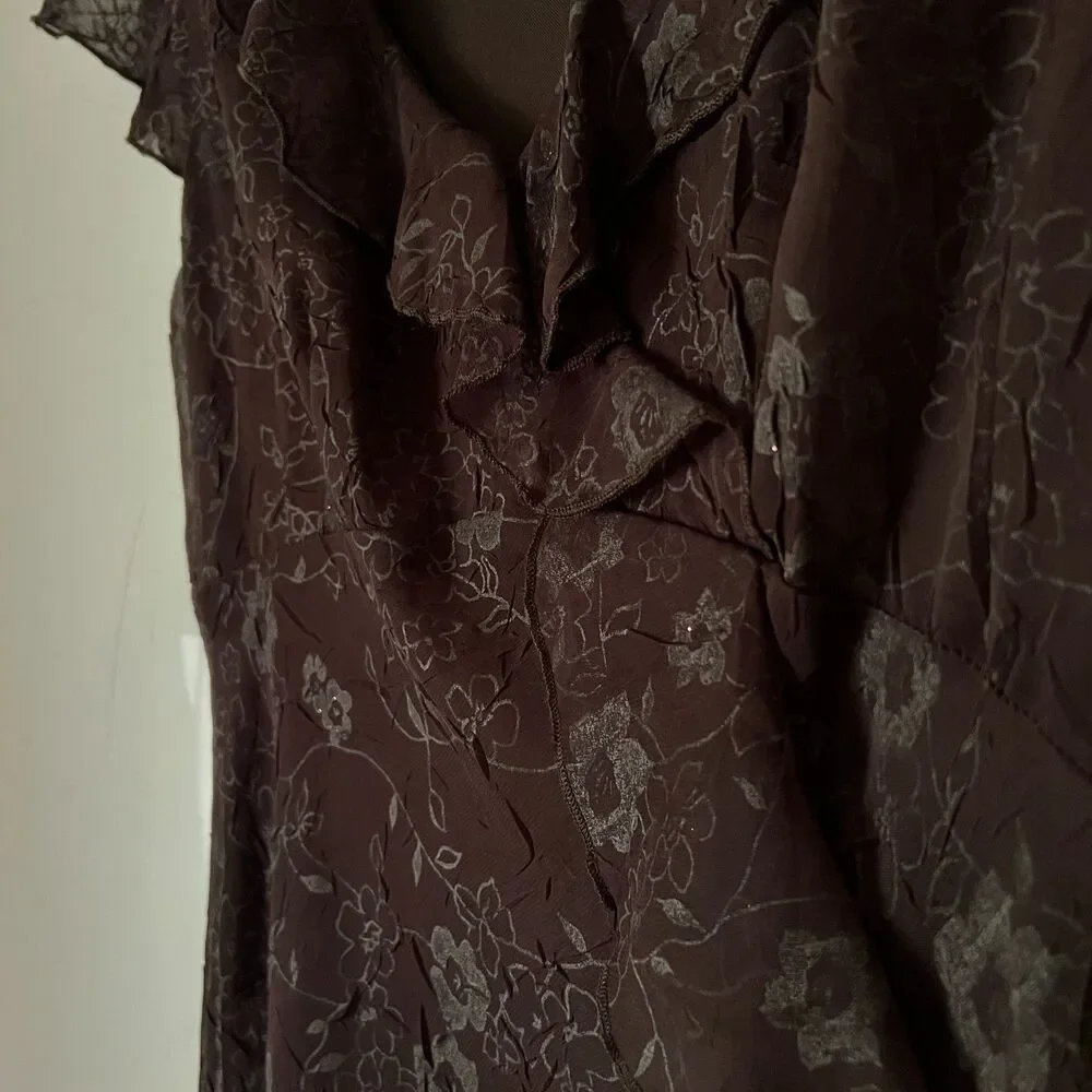 Fairy Grunge Vintage‎ CDC Brown Ruffle Midi Dress Floral Moody Whimsigoth Size 8